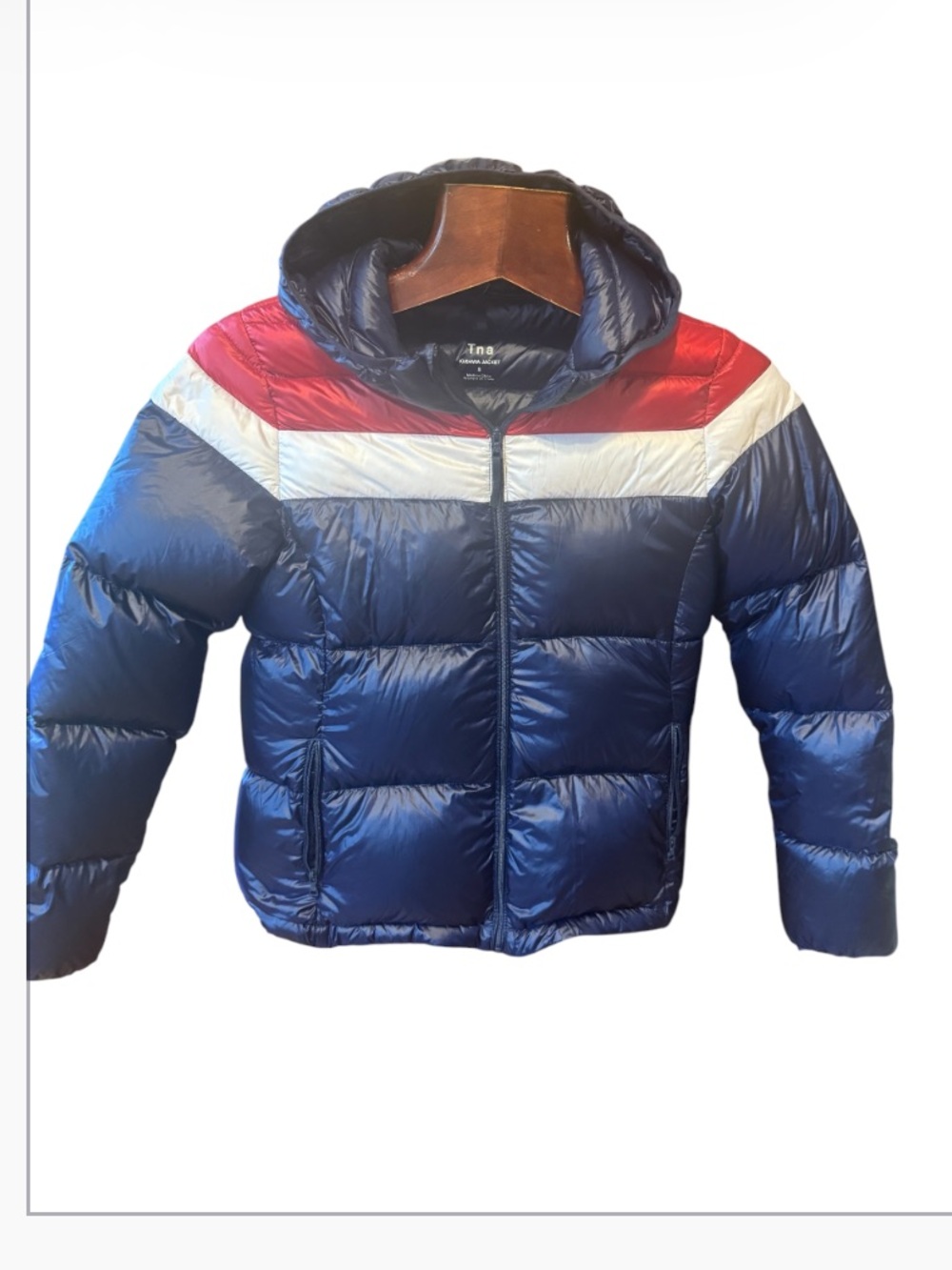 TNA goose dawn Colorblock Hooded Puffer Jacket used twice size S like new